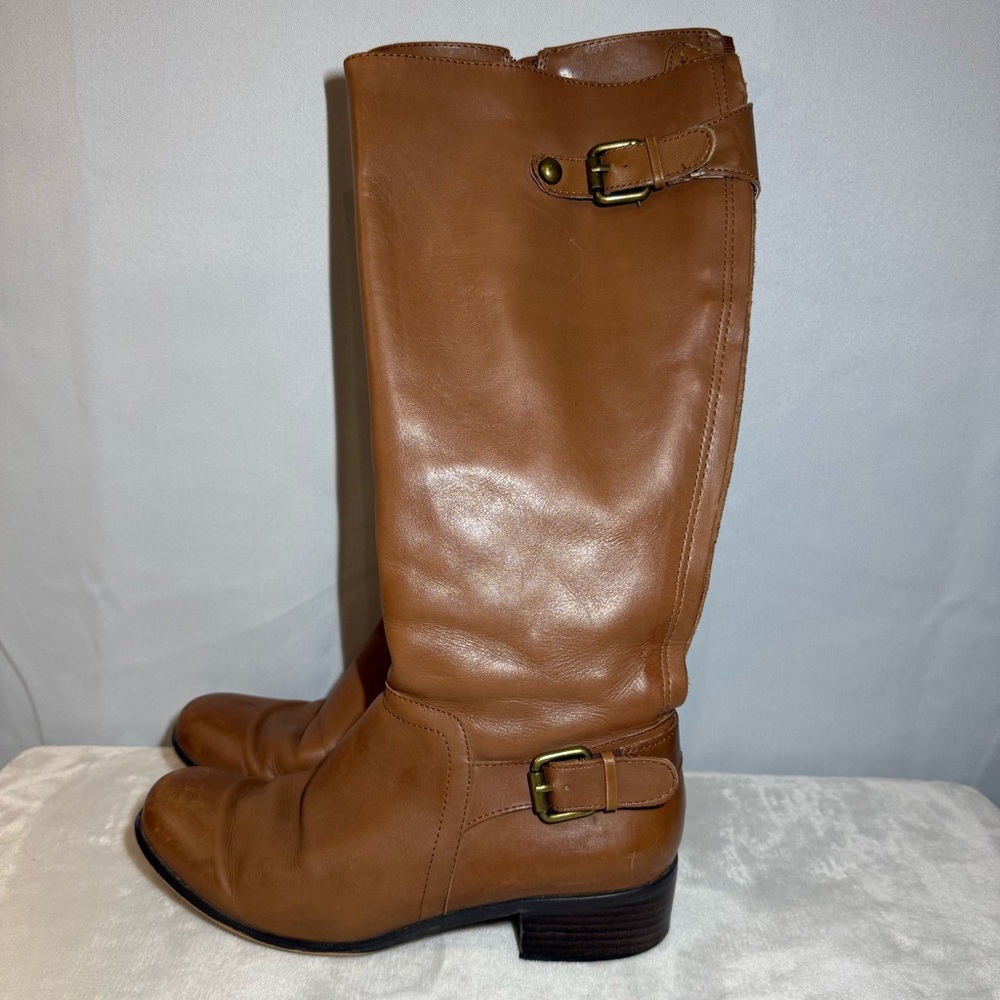 Corso Como Brown Leather Knee High‎ Boots Size 7.5M Buckle Detail Riding